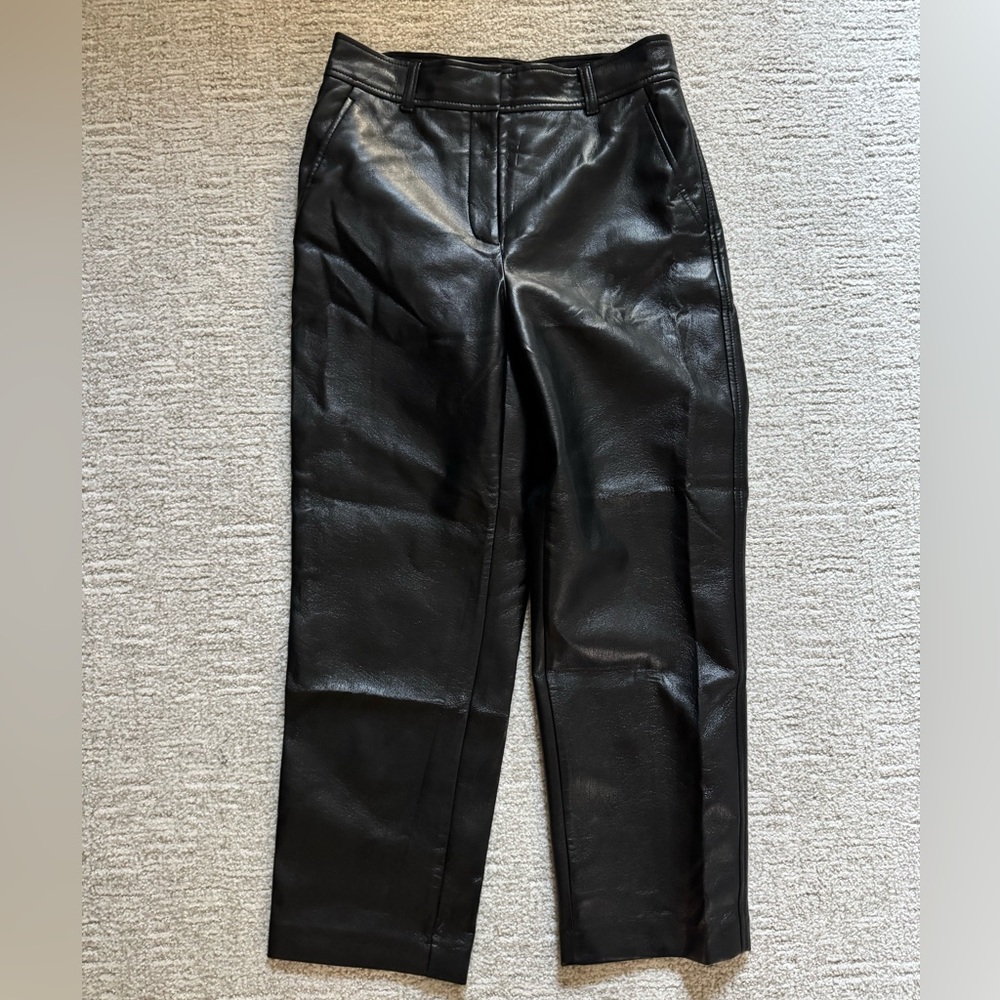 Aritzia Command Cropped Black Leather Pants